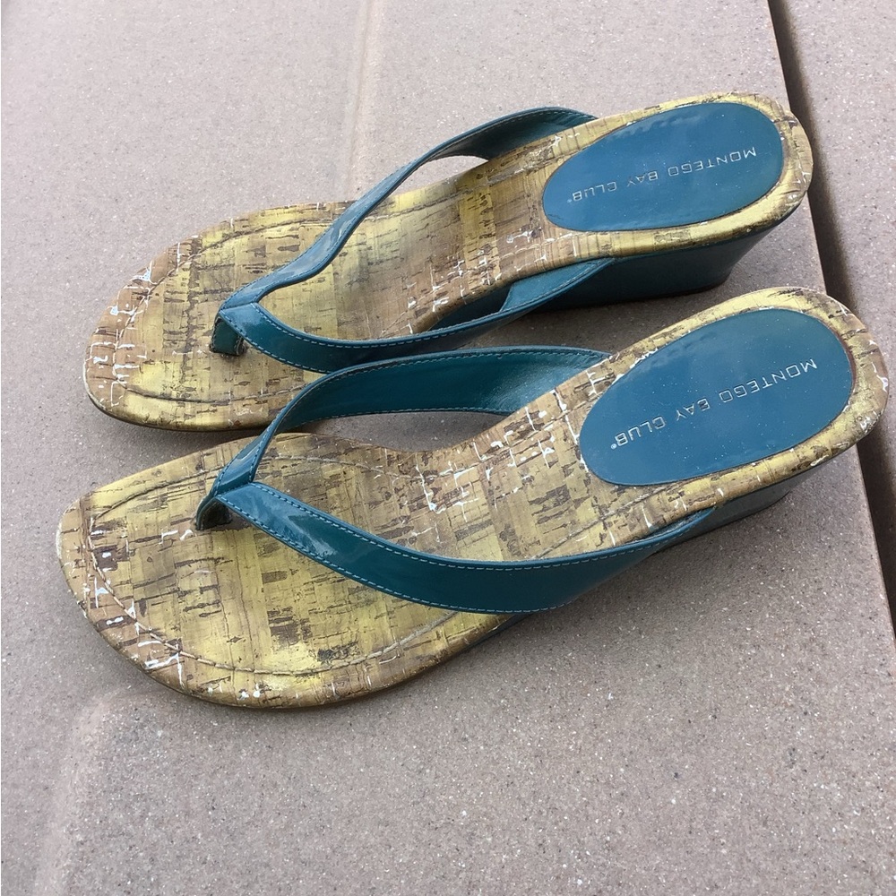 Montego Bay Club Teal and Yellow Wedge Sandals